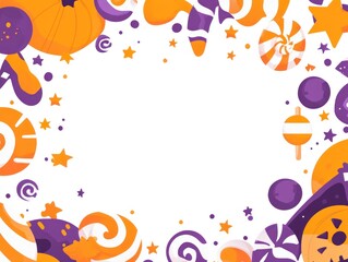 Orange and purple Halloween candy border with copy space.