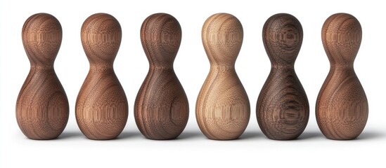 Five Wooden Pear Shaped Objects Arranged in a Row