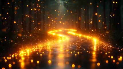 Naklejka premium Magical Forest Path Illuminated By Glowing Lights