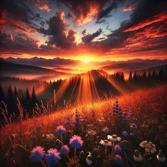 Breathtaking surreal landscape with vibrant sunset