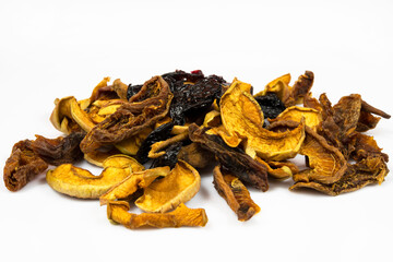 Dried fruit close-up isolated on white background.