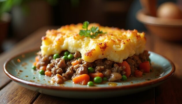 A meticulously styled presentation of Shepherds Pie.