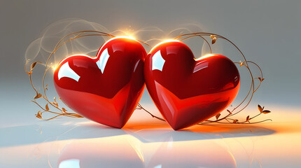 Two red heart shapes on abstract background