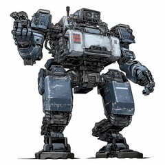 Naklejka premium Powerful Futuristic Mech Robot Walking Sci Fi Digital Illustration Detailed Design