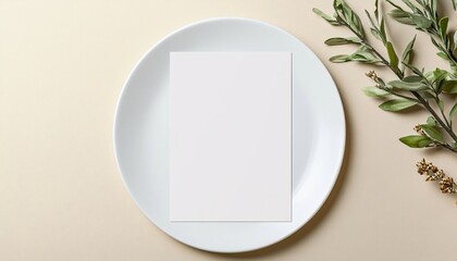 Elegant Blank Menu Mockup Displayed on a Simple White Plate, Ideal for Showcasing Culinary Creations and Gastronomic Concepts