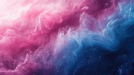 Fototapeta premium Ethereal Cosmic Nebula: Pink and Blue Abstract Swirl with Glittering Sparkle