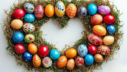 Spring-themed eggs on a green background