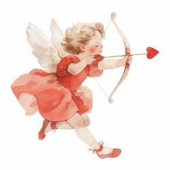 Obraz premium Adorable Cupid Angel Child with Bow and Arrow Watercolor Illustration Valentine s Day
