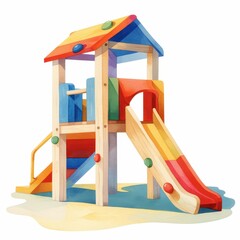 Colorful Wooden Playground Structure with Slide for Kids Perfect for Preschool and Nursery Play
