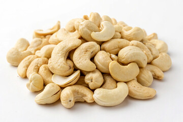 Pile of raw cashews Isolated on White Background