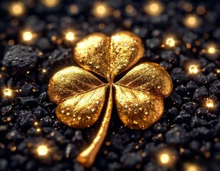 golden four-leaf clover on a blue background