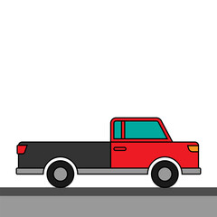 Vector illustration of a pickup car with red color in flat style color isolated on white background. Children's car illustration