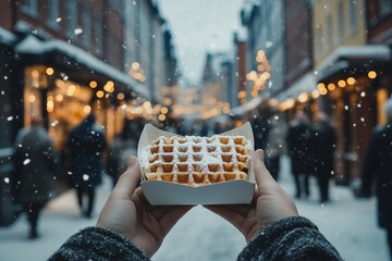 Snowy Christmas market waffle.