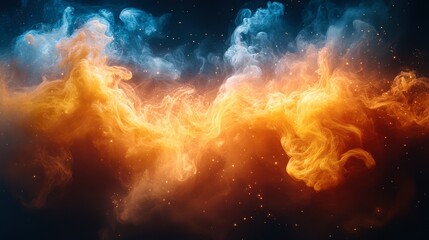 Fiery Celestial Dance: A Dynamic Abstract Composition of Orange and Blue Hues Against a Starry Night