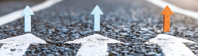 Fototapeta premium Responsibility milestones tracked in a photo of a blank roadmap with upward arrows.