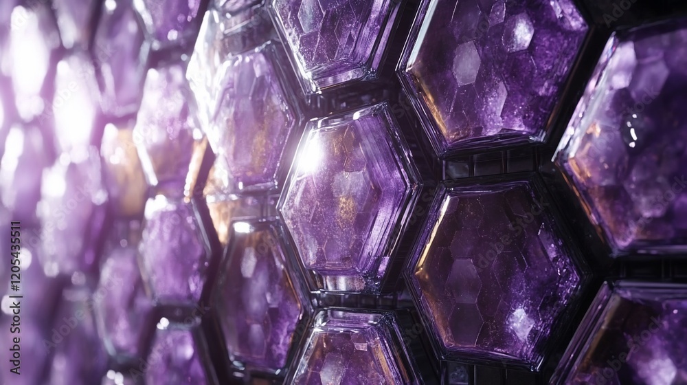 Poster abstract purple hexagonal crystal structure.