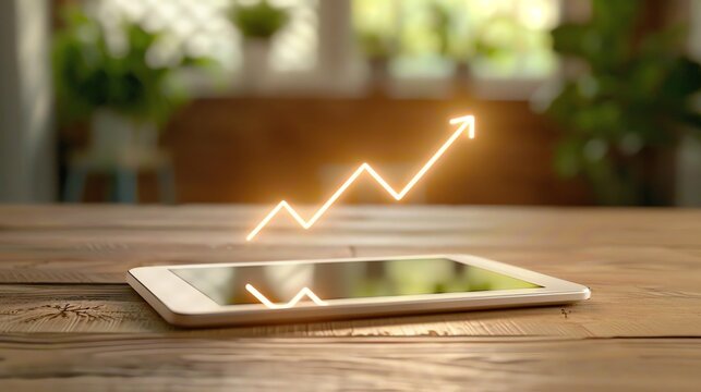 upward arrow on a tablet, symbolizing how a brand's community grows by nurturing existing relationships and expanding its reach.