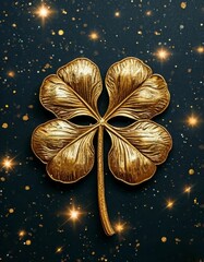 golden four-leaf clover on a blue background