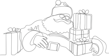 One continuous line drawing Santa Claus on reindeer and sled. concept for Christmas and New Year. vector illustration. Vector illustration