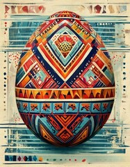 Colorful spring-themed eggs on a colorful background