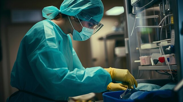 A photo of a veterinary technician preparing medical