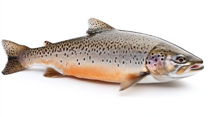 Fototapeta premium Fresh Brown Trout. A vibrant, detailed close-up of a fresh brown trout, showcasing its rich coloration and firm texture. Perfect for culinary, fishing, or nature-themed projects. 