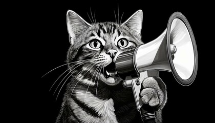 Fototapeta premium black and white megaphone with cat