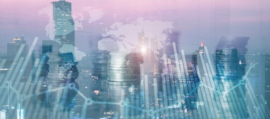 Stock market growth charts with blurred background. Mixed Media