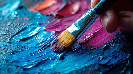 Obraz premium Impasto Painting: Blue and Purple Oil Paint Brushstrokes on Canvas