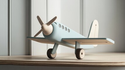 Modern airplane toy in minimalist style, blending sleek geometric shapes and muted colors for a contemporary design