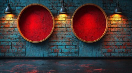 Industrial design with vibrant red circular wall elements