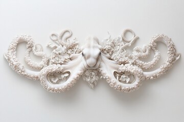 Obraz premium White sculpted octopus with floral details.