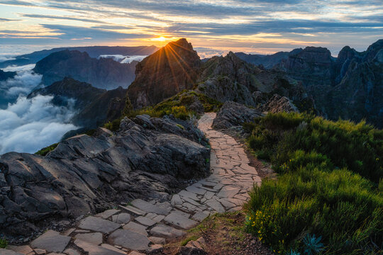 Scenic sunset view at Pico do Arieiro, famous destination on Madeira Ilsland, Portugal. - Powered by Adobe