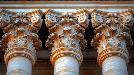 Intricate Stone Columns with Detailed Carvings and Weathered Texture, Exhibiting Classical Architectural Design Elements