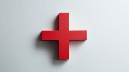 Fototapeta premium Bold red plus sign on white background symbolizing positivity and addition