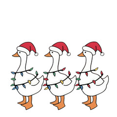 three ducks with a Santa hat on the head and with a garland christmas art vector illustration
