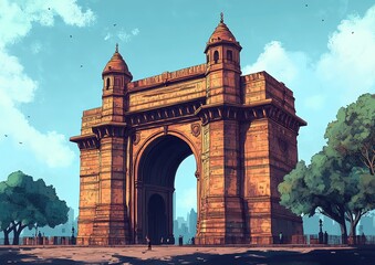 Fototapeta premium Colorful Illustration of the Gateway of India in Mumbai, India