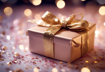 adding present close gift year celebration touch pape shimmering closeup surprise beautifully wrapped confetti set new occasion ribbon elegance gleaming festive bow bokeh s
