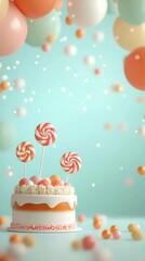 Candy-themed birthday celebration with lollipop balloons indoor food styling festive atmosphere close-up view joyful concept