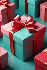 Obraz premium Large bow-adorned gift boxes with contrasting fill colors, box, bow