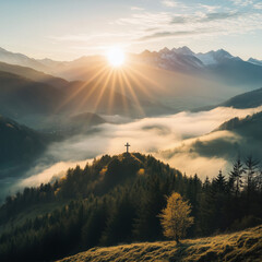 Kreuz in den Bergen  - obrazy, fototapety, plakaty