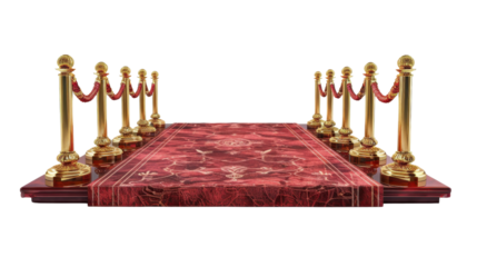Red carpet with gold poles on transparent background