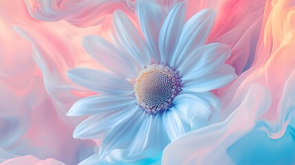 Pastel Blue Flower on Soft Pink and Blue Drapery