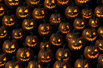Halloween day eyes of Jack O' Lanterns trick or treating Samhain All Hallows' Eve All Saints' Eve All hallowe'en spooky Horror Ghost Demon background October .. Generative AI