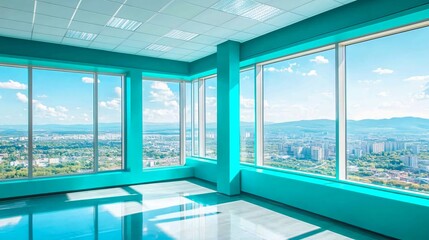 Fototapeta premium Stunning Turquoise Office Panoramic City View