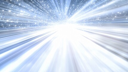 Abstract Light Rays Burst Background, Sparkling Starry Sky, Bright Glowing Lines, Futuristic Speed Motion, Energy Beam, White Blue Radiance