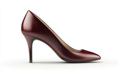 Obraz premium A single elegant burgundy high heel with a stylish stiletto shape on a clean white background