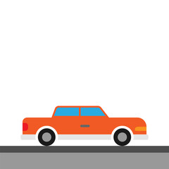 Vector illustration of a car with orange color in flat style color isolated on white background. Children's car illustration