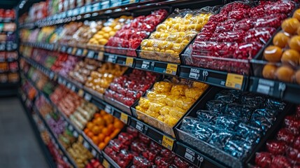 Fototapeta premium Colorful produce aisle in a supermarket
