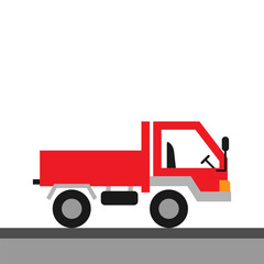 Vector illustration of a truck with red color in flat style color isolated on white background. Children's car illustration